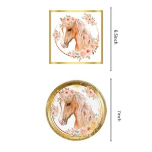 Horse Birthday Party Supplies, 20 Plates and 20 Napkins, Cowgirl Wild Horse Birthday Party Baby Shower Decorations Supplies Paper Plates Napkins for Girls Kids 20 Guests