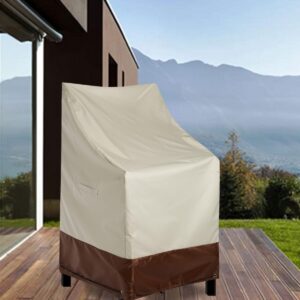 RosieLily Patio Chair Covers High Back Outdoor Chair Cover Waterproof Stackable Outdoor Bar Stool Cover Heavy Duty Patio Furniture Covers Outside, 1 Pack-Beige Brown 27.56"W x 36.22"D x 47.24"H