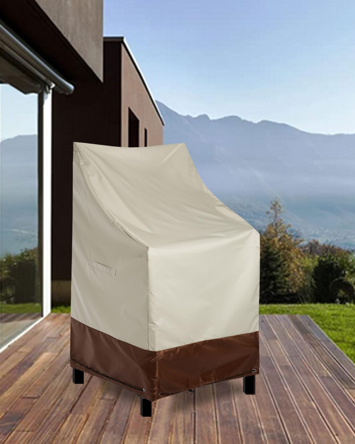 RosieLily Patio Chair Covers High Back Outdoor Chair Cover Waterproof Stackable Outdoor Bar Stool Cover Heavy Duty Patio Furniture Covers Outside, 1 Pack-Beige Brown 27.56"W x 36.22"D x 47.24"H