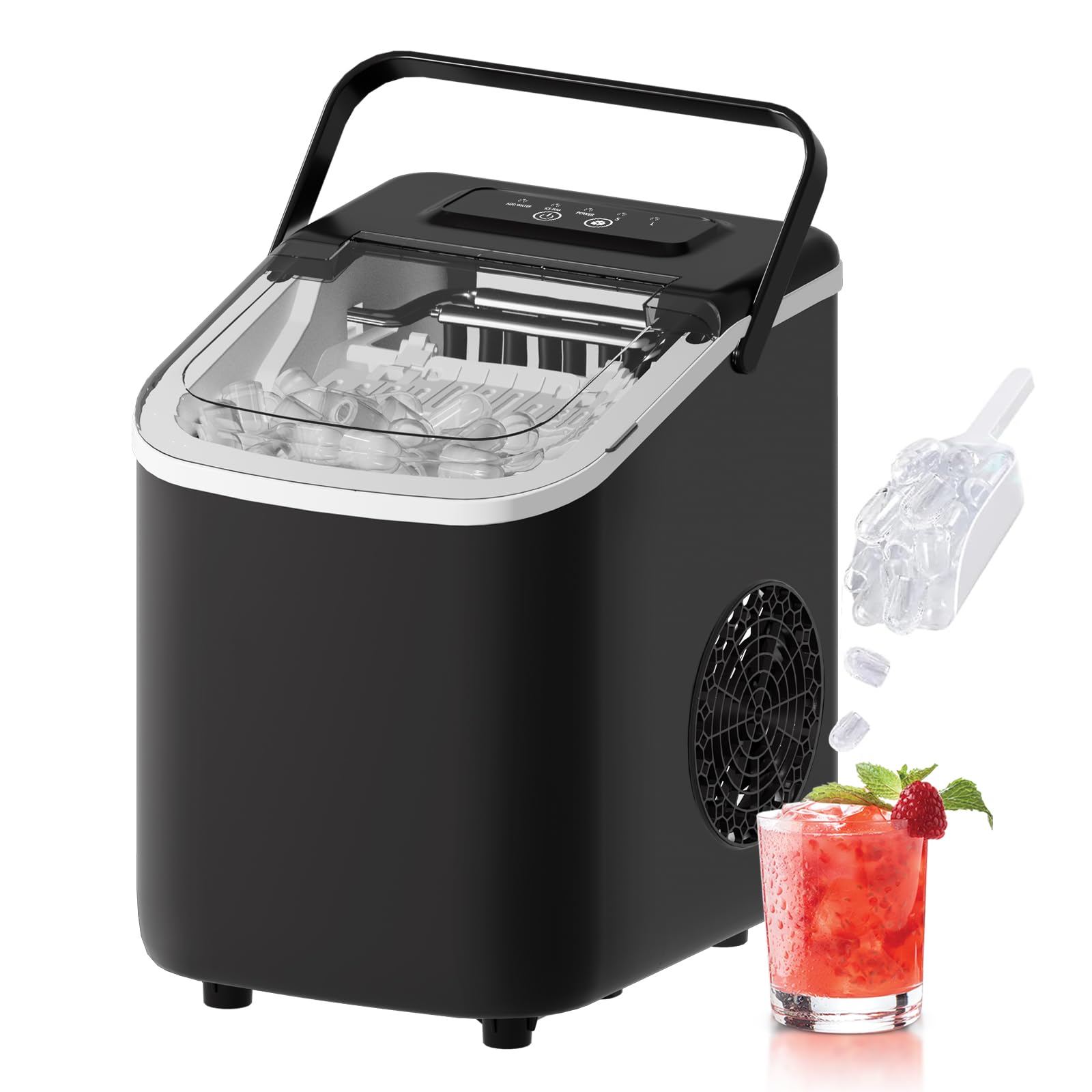 IcyByte Countertop Ice Maker, Fast 9 Cubes Ready in 6 Mins,26.5lbs/24Hrs, 2 Sizes of Bullet Ice, Portable Small Ice Machine with Self-Cleaning, Scoop, and Basket for Home/Kitchen/Camping/Office/Dorm