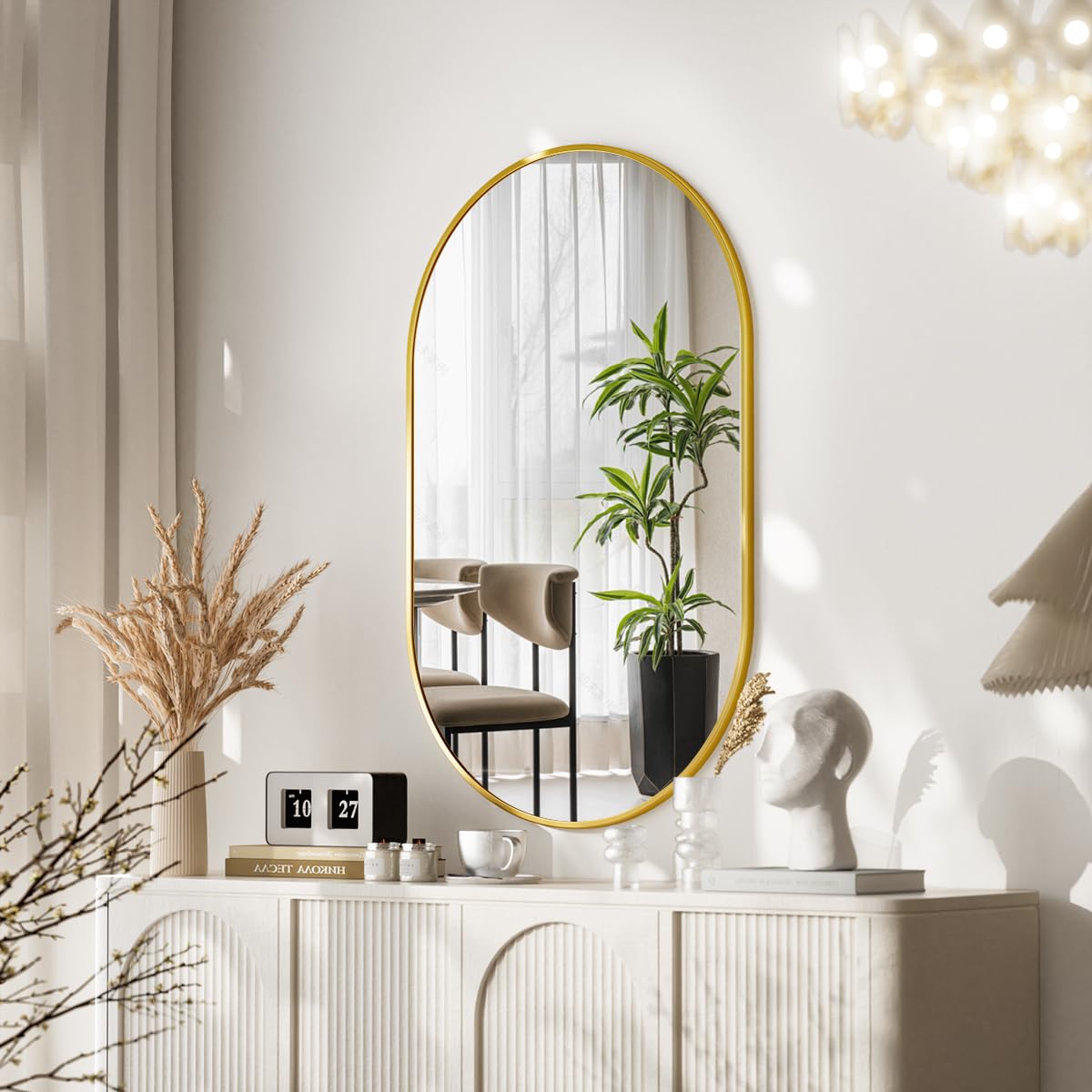 VooBang Gold Oval Wall Mirror, 17x30 inch Oval Bathroom Mirror, Wall Mounted Vanity Mirror with Metal Framed, Tempered Glass and Reflective High Definition, Mounted Horizontally or Vertically