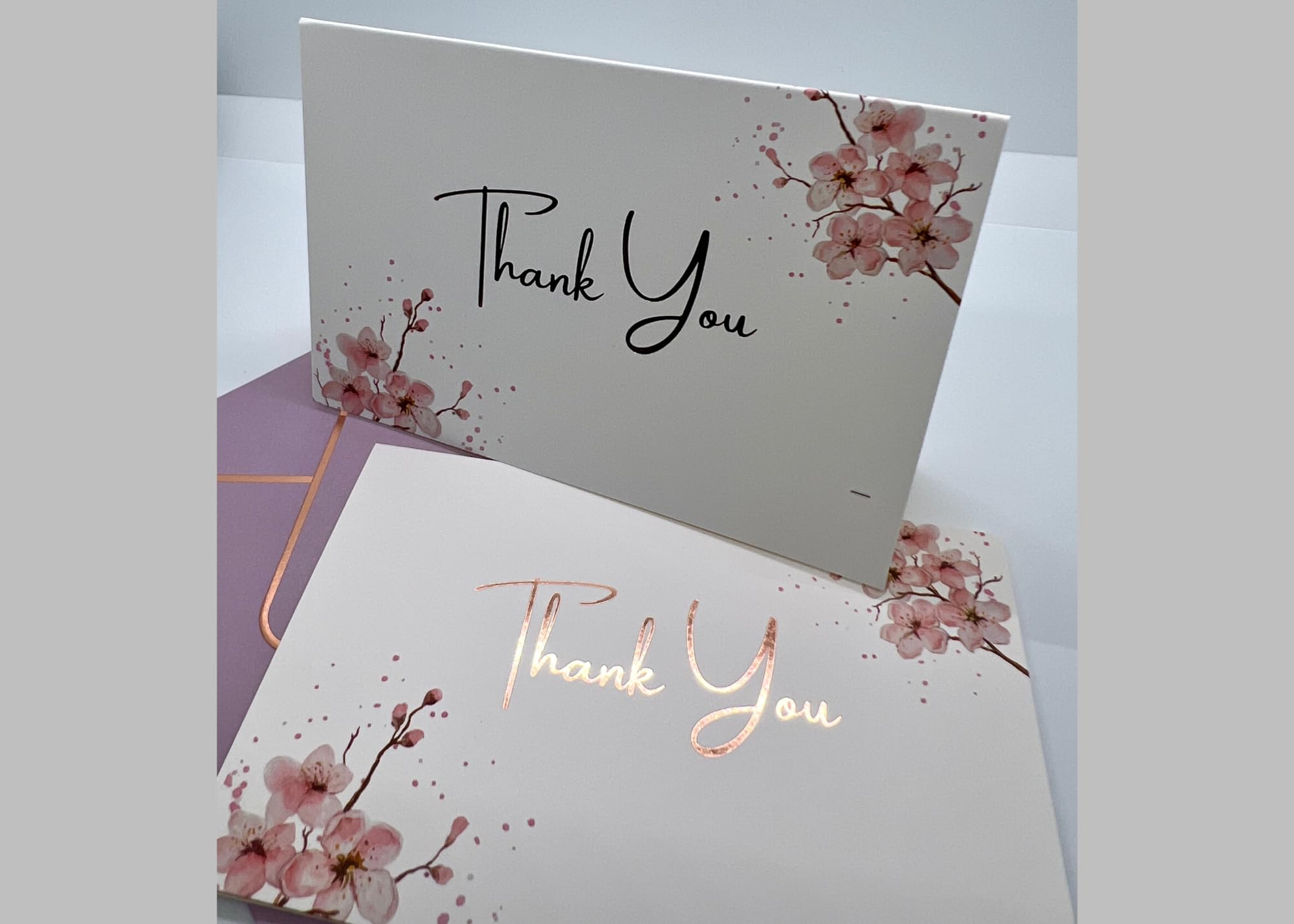 Aeon Passions Elegant Floral Thank You Cards with Rose Gold Foil Stamping and Envelopes with Gold Lining in a Sturdy Box - 36 Pack - 4x6 Inches (Weddings, Bridal Showers, Birthdays and more) (Pink)