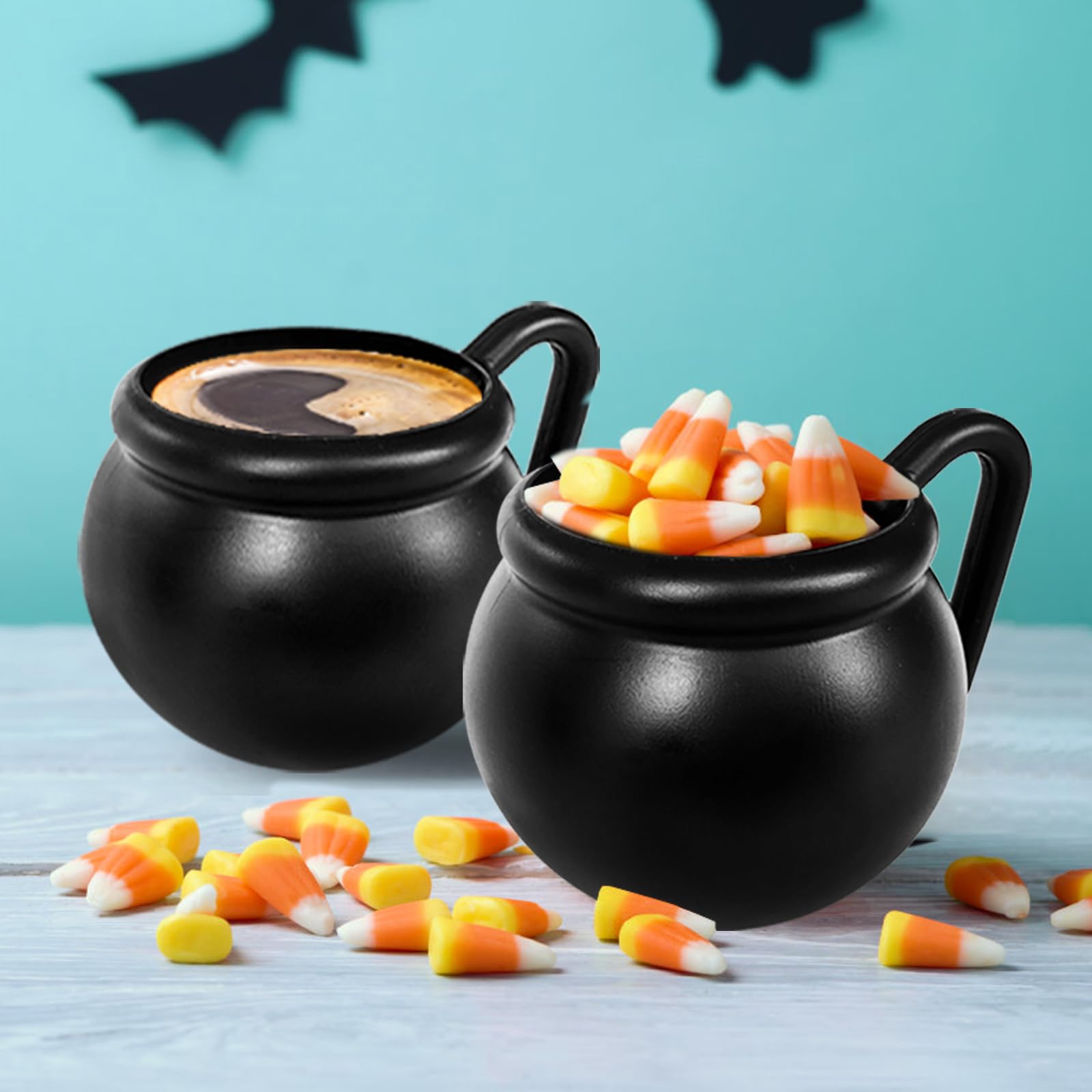 12 PCS 15 oz Cauldron Mugs,Plastic Black Cauldron Pot Cups,Witches Brew Mug for Drinks,Halloween Party Favors,St Patricks Day Party Gift Supplies