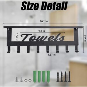 Towel Rack with Shelf for Bathroom - Metal Towels Rack Hanger, Space Saving Towel Holder Rack, Wall Mounted, 8 Hooks, Towel Organizer for Coat Robe Bathrobe in Home Pool Bedroom Beach Living Room