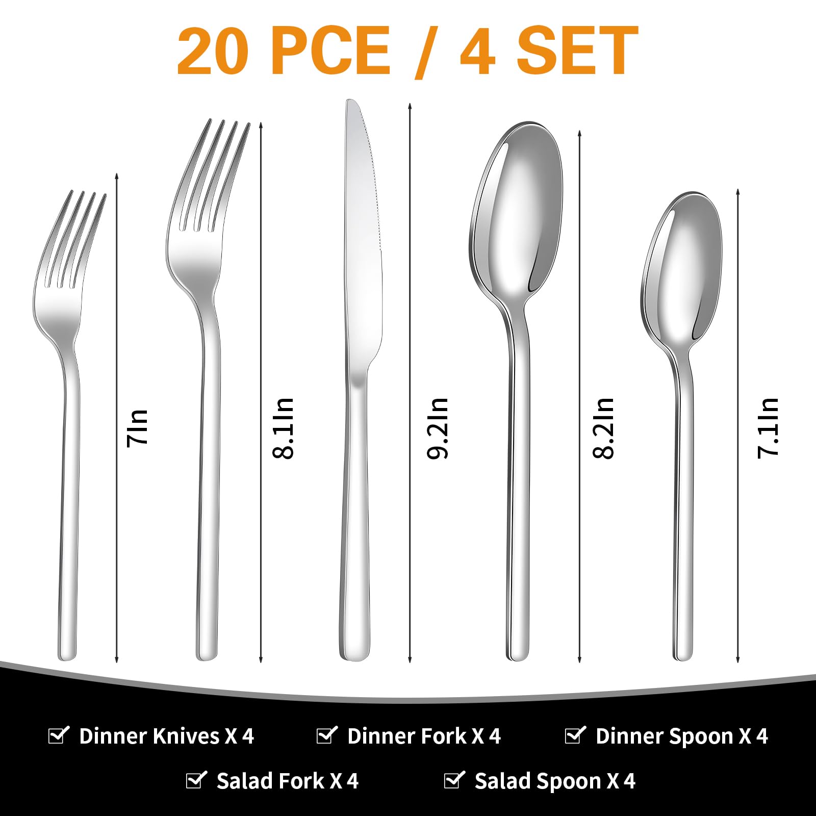 20 Piece Silverware Set Service for 4, Food-Grade Stainless Steel Flatware Set, Modern Classic Design Cutlery Utensil Set, Dinner Fork Knife Spoon Eating Tableware for Home, Dishwasher Safe