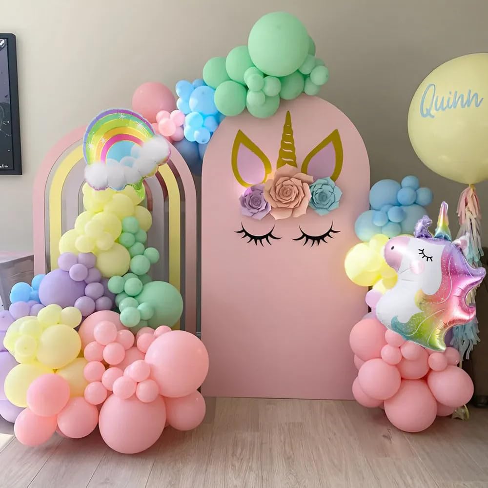 158pcs Unicorn Balloons Arch Garland Kit Pastel Pink Blue Yellow Balloons with Unicorn Rainbow Balloon Happy Birthday Baby Shower Party Wedding Decoration