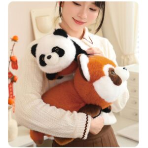 KOJAGARRI 2 in 1 Red Panda Plush Doll, 9.8inch Panda and Red Panda Combined with Dolls,Soft Cuddle Doll, Soft Pillow for Boys and Girls Birthday