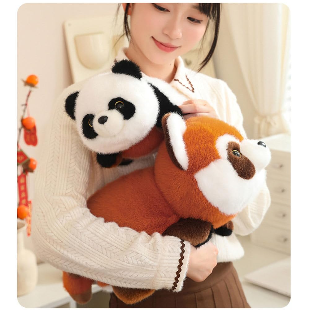 KOJAGARRI 2 in 1 Red Panda Plush Doll, 9.8inch Panda and Red Panda Combined with Dolls,Soft Cuddle Doll, Soft Pillow for Boys and Girls Birthday