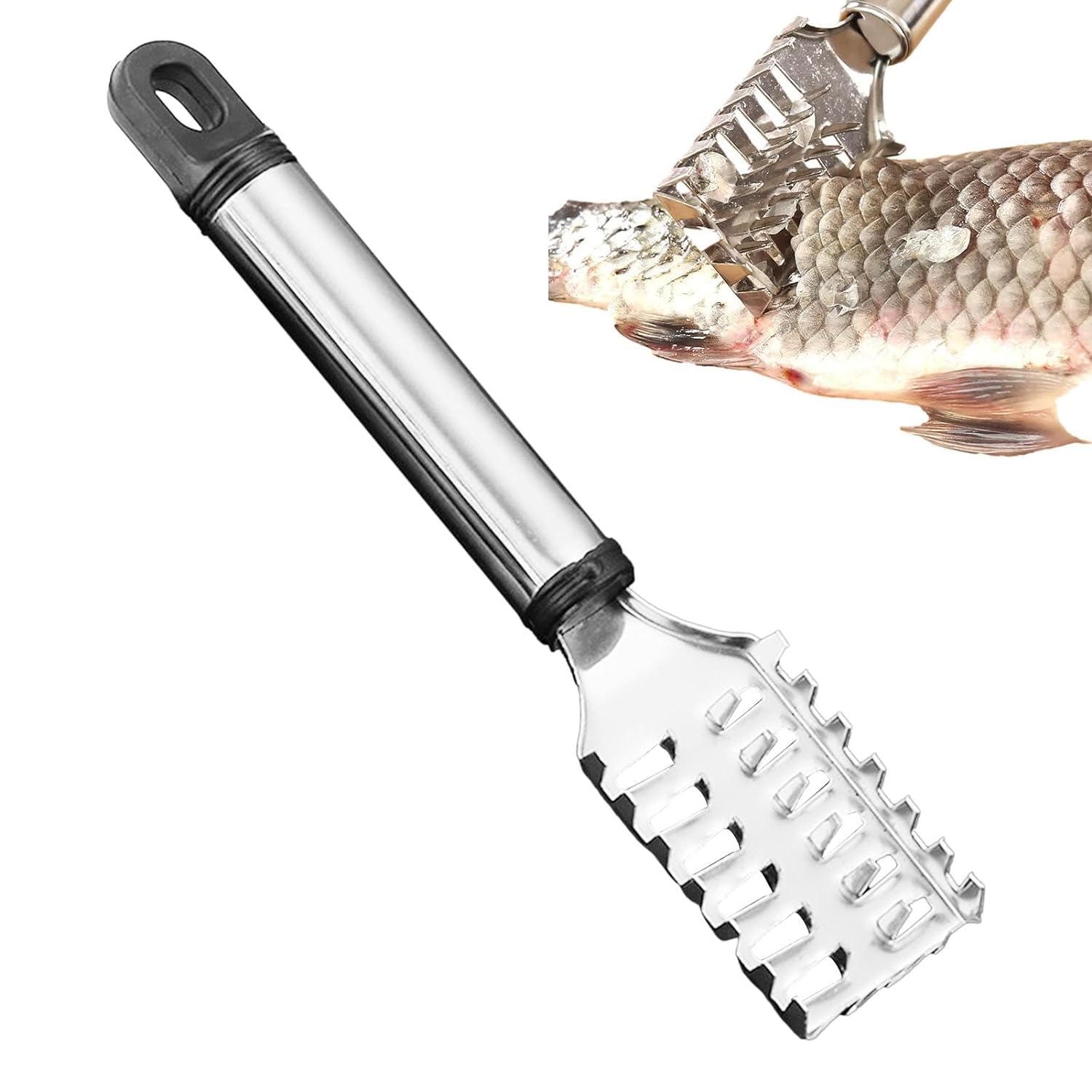 Silver Fish Scaler Brush, Remover Cleaner Fish Scaler, Fish Scaler Tool, Fish Skin Graters, Fish Tweezers Scale Tool, Steel Sawtooth Remove Scales, Fish Belly Knife for Fish Scaling Seafood Tools