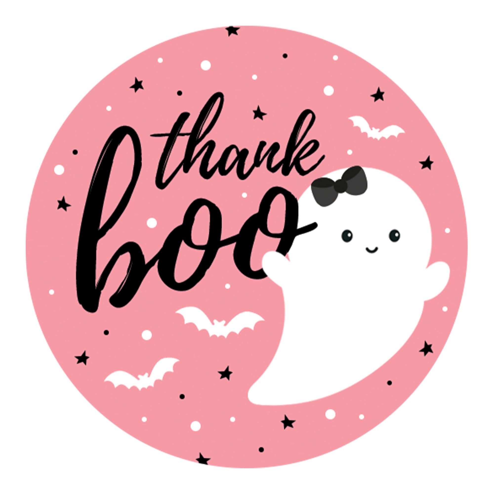 Pink A Little Boo is Almost Due Girl Baby Shower Thank You Card Stickers, Halloween Baby Shower Party Favor Bag Labels - 40 Count