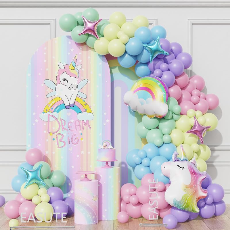 158pcs Unicorn Balloons Arch Garland Kit Pastel Pink Blue Yellow Balloons with Unicorn Rainbow Balloon Happy Birthday Baby Shower Party Wedding Decoration