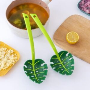 JPEOKOV 2 Pcs Jungle Spoon Green Leaf Spoon Turtle Back Leaf Spoon Spoon Household Noodle Spoon, 11.8 inches in length