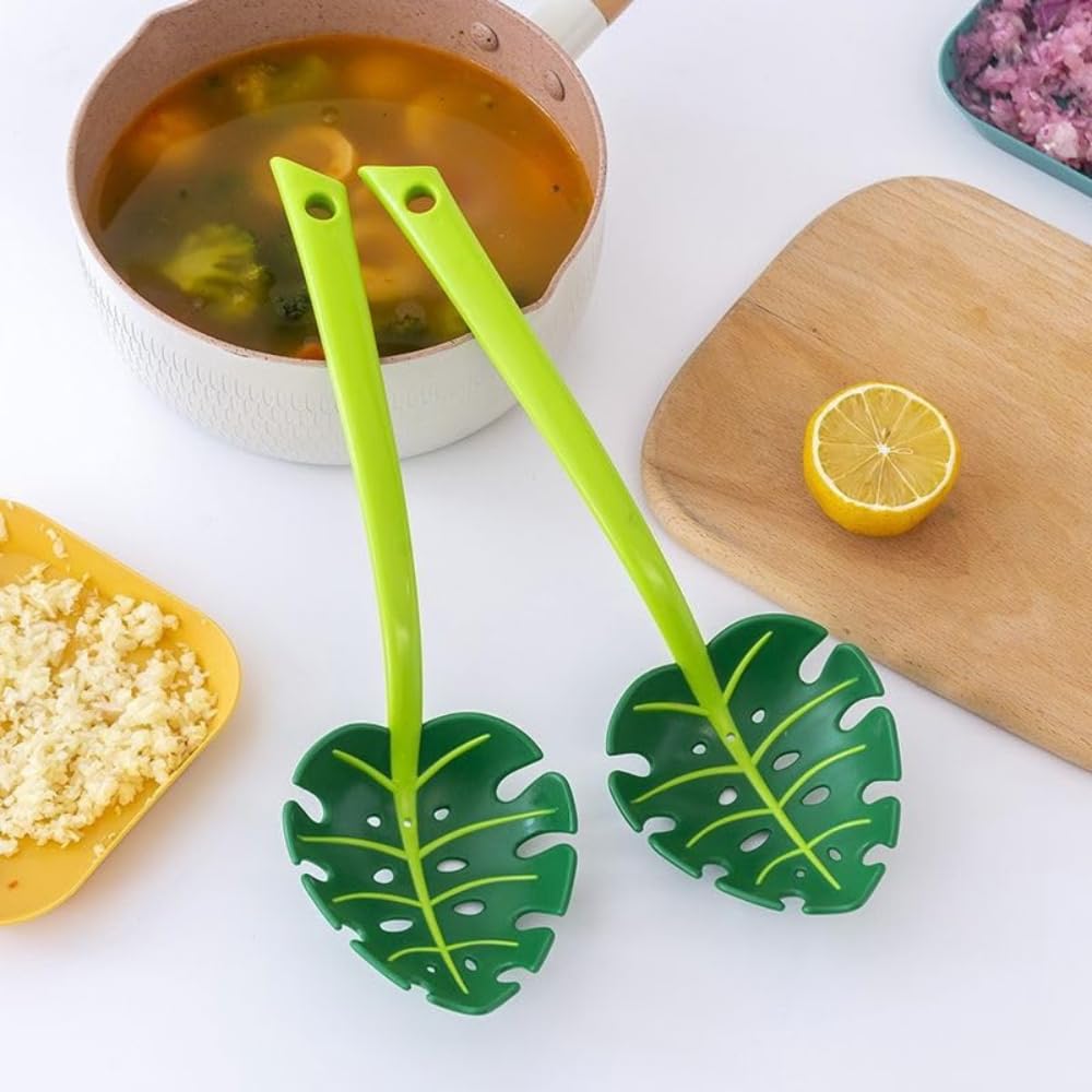 JPEOKOV 2 Pcs Jungle Spoon Green Leaf Spoon Turtle Back Leaf Spoon Spoon Household Noodle Spoon, 11.8 inches in length