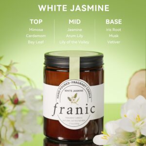 FRANIC White Jasmine Scented Candle, 17.6oz 80 Hours Burn Time, 100% Cotton Wick Uniform Burning, Natural Soy Wax Scented Candle for Home Scented Perfect for Christmas, Birthday, Home