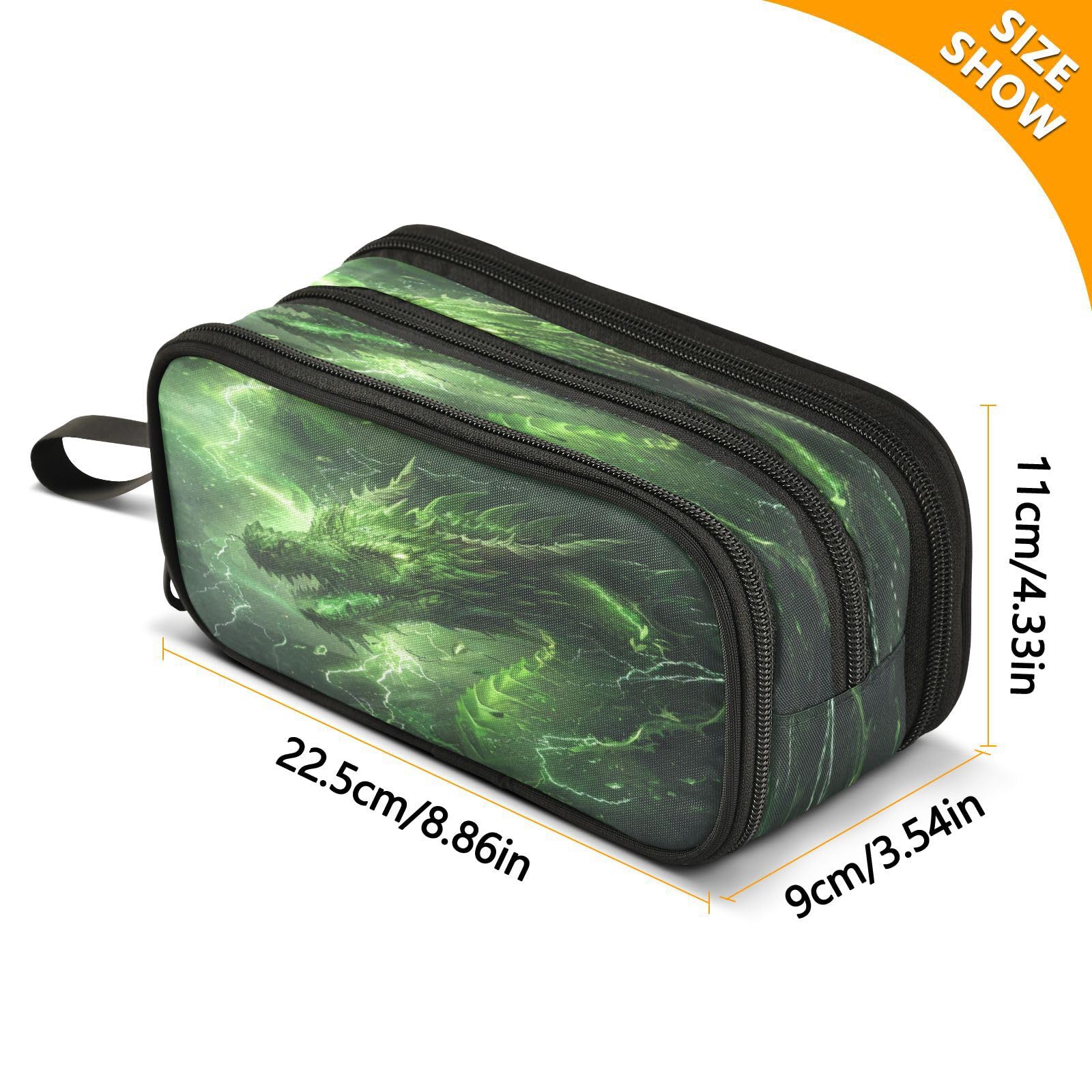 BOENLE Dragon Green Lightning Pencil Case Box Boys Girls Large Pencil Pouch Zipper Compartments Big Capacity Stationery Pen Bag Organizer Kids Teens Adults School