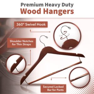 DEILSY™ Suit Hangers for Men with Open Bar 5 Pack - Premium Brown Wooden Pants Hangers - Durable Suit Hangers for Closet Organization - Jacket Hanger Wide Thick Hangers Wood Clothes Hangers