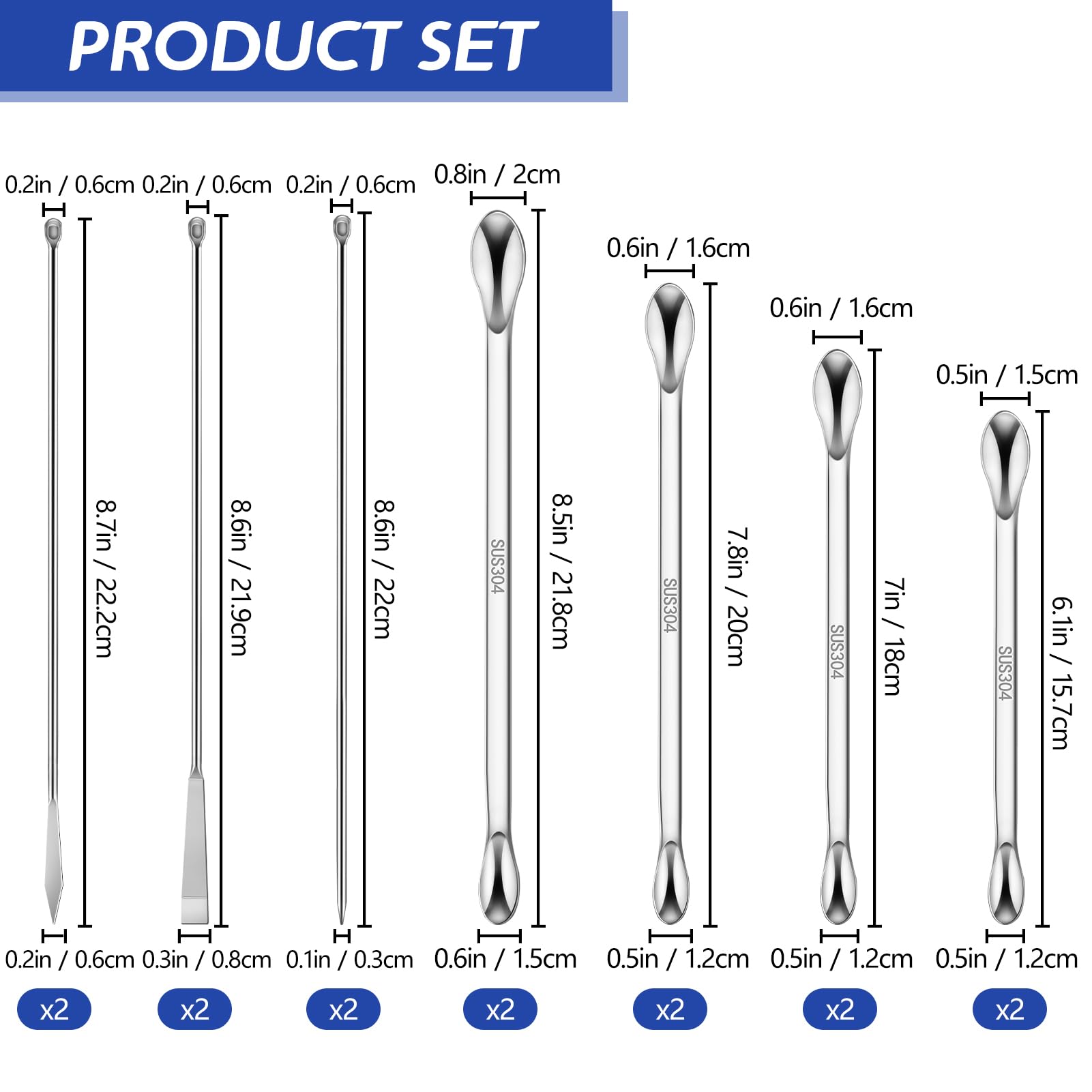 Artcome 23 Pcs 304 Stainless Steel Micro Spoop & Lab Spatula Set - Mixing Spatula - Laboratory Sampling Scoop - Powder Scoop for Empty Pill Capsules Filling