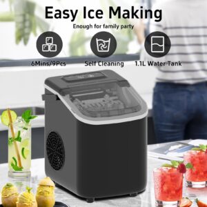 IcyByte Countertop Ice Maker, Fast 9 Cubes Ready in 6 Mins,26.5lbs/24Hrs, 2 Sizes of Bullet Ice, Portable Small Ice Machine with Self-Cleaning, Scoop, and Basket for Home/Kitchen/Camping/Office/Dorm