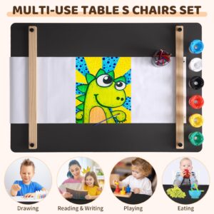 GarveeHome Kids Art Table and Chairs Set, Living and Learning Kids' Art Table and Stool Set with Large Storage Desk and Portable Art Supply Organizer, Kids Activity Table, Drawing and Painting Desk