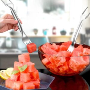 Nenakrn 2-In-1 Stainless Steel Fruit Cutter, 2024 Upgrade Watermelon Cutter, Watermelon Fork Slicer Cutter, Dual Head Fruit Forks Slicer Knife for Home Kitchen Gadget (1Pc)