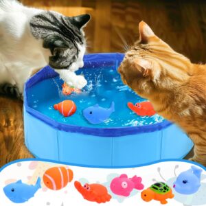 Mity rain Cat Water Toy - Cat Pool with Interactive Fish Toys, Fish Bowl Cat Toys for Indoor Bored Cats Interactive Cat Toys for Indoor Cats, Blue