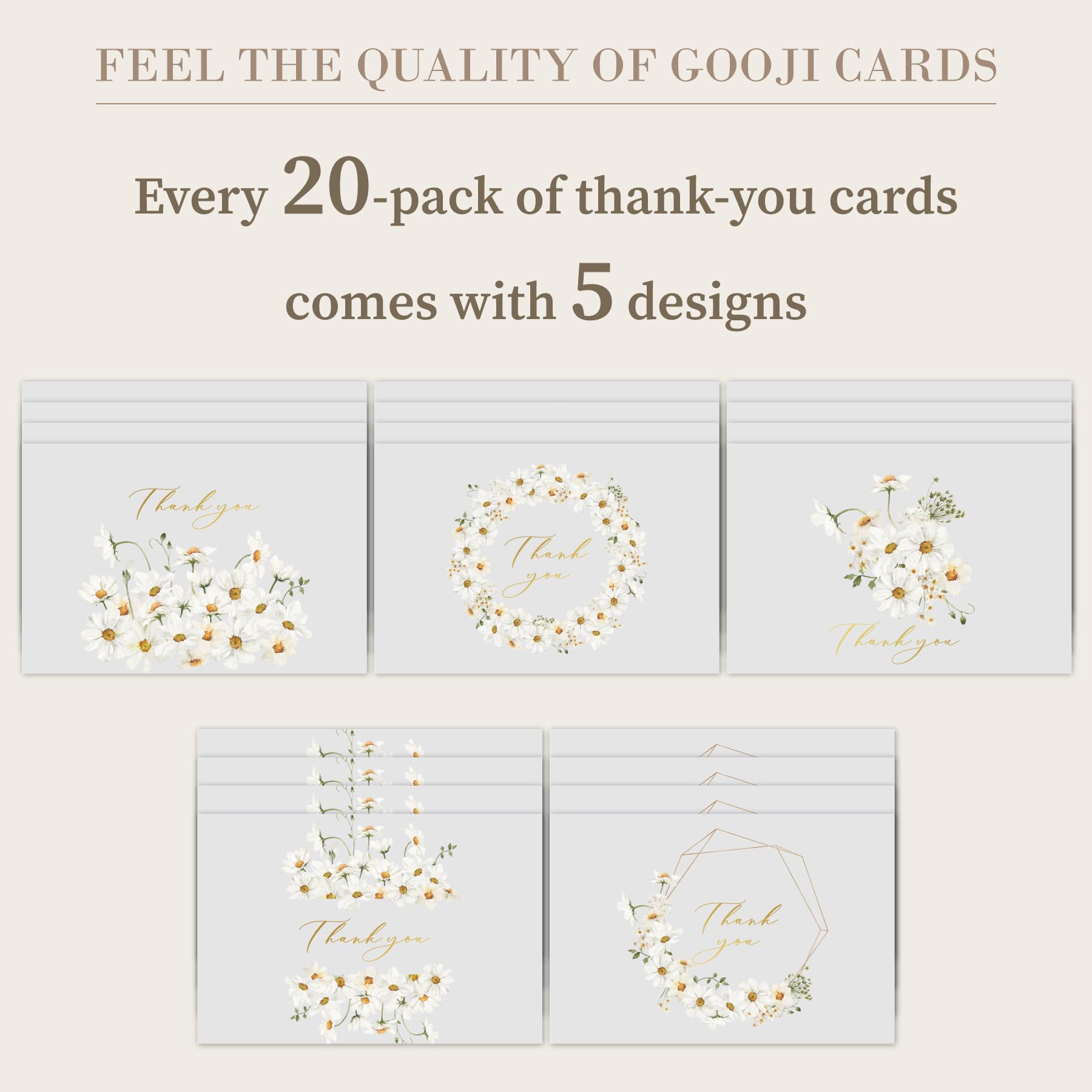 Gooji 4x6 Daisy Thank You Cards with Envelopes Floral Thank You Cards (Bulk 20-Pack) Watercolor Wildflower, Bridal Shower, Baby Shower, Weddings, Baptism, Small Business, Thanksgiving