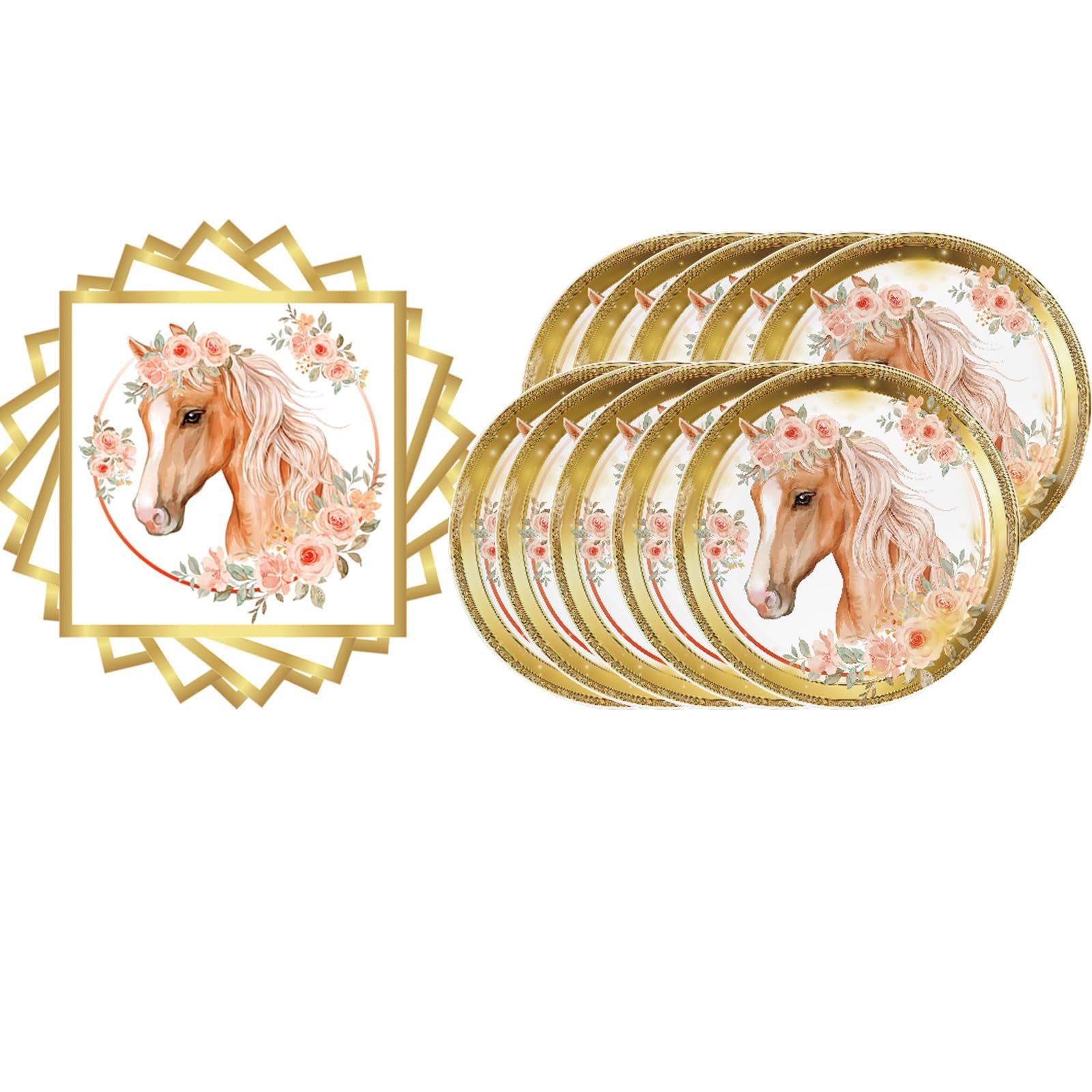 Horse Birthday Party Supplies, 20 Plates and 20 Napkins, Cowgirl Wild Horse Birthday Party Baby Shower Decorations Supplies Paper Plates Napkins for Girls Kids 20 Guests