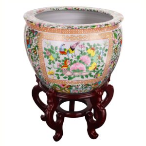 Oriental Furniture Warehouse Rose Medallion Asian Fishbowl Cachepot Planter for Indoor or Outdoor Garden