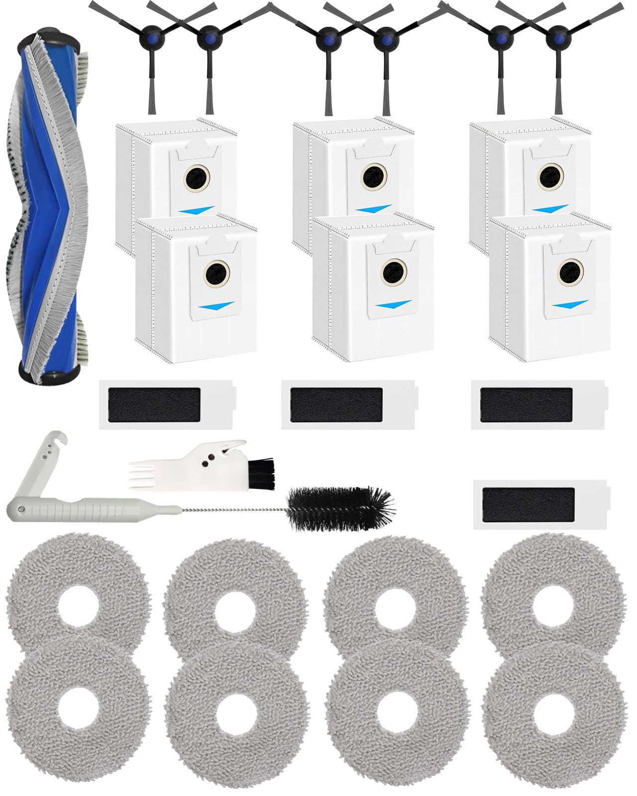 Yivy 27 Pack Replacement Accessories for ECOVACS DEEBOT T30S,T30S Combo Robot Vacuum,1 Main Brush 6 Side Brushes 4 Hepa Filters 6 Dust Bags 8 Mop Pads 2 Cleaning Brushes