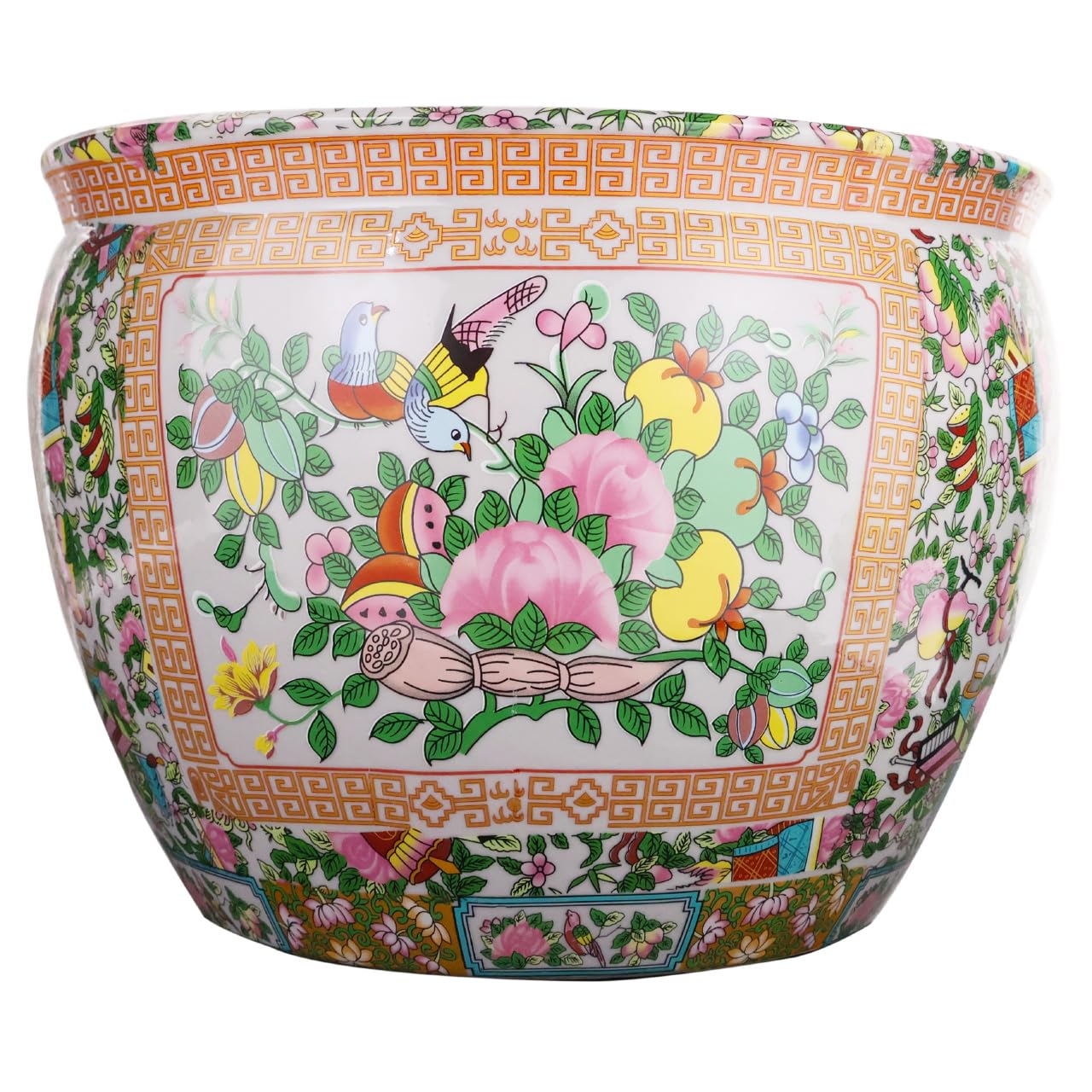 Oriental Furniture Warehouse Rose Medallion Asian Fishbowl Cachepot Planter for Indoor or Outdoor Garden