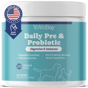 probiotics for dogs, daily dog probiotics & prebiotic, for gut health and digestive health, support yeast balance, immune system, maintain skin & coat health, duck flavor, 90 count