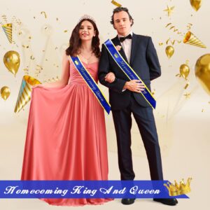 Lasnten 14 Pcs Homecoming Party Prom Sashes, Including 12 Pcs Homecoming Court Sashes and 2 Pcs Crown Prom King and Queen Sashes for Homecoming School Party Accessories (Blue, Gold)