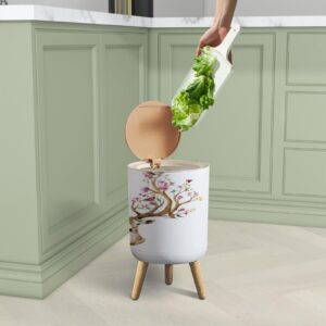 Trash Can with Lid watercolor deer big antlers flowers birds horns branches cherry Garbage Can Round Waste Bin Press Cover Dog Proof Wastebasket for Kitchen Bathroom Living Room Nursery 1.8gal, ljt