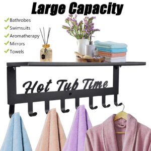 Hot Tub Towel Rack with Shelf - Metal Towel Rack Hanger for Hot Tub, 8 Curved Hooks, Wall Mounted, Hot Tub Accessories for Coats Robes Bathrobes in Bathrooom Hotel, Hot Spring, Pool, Home Spa (Black)