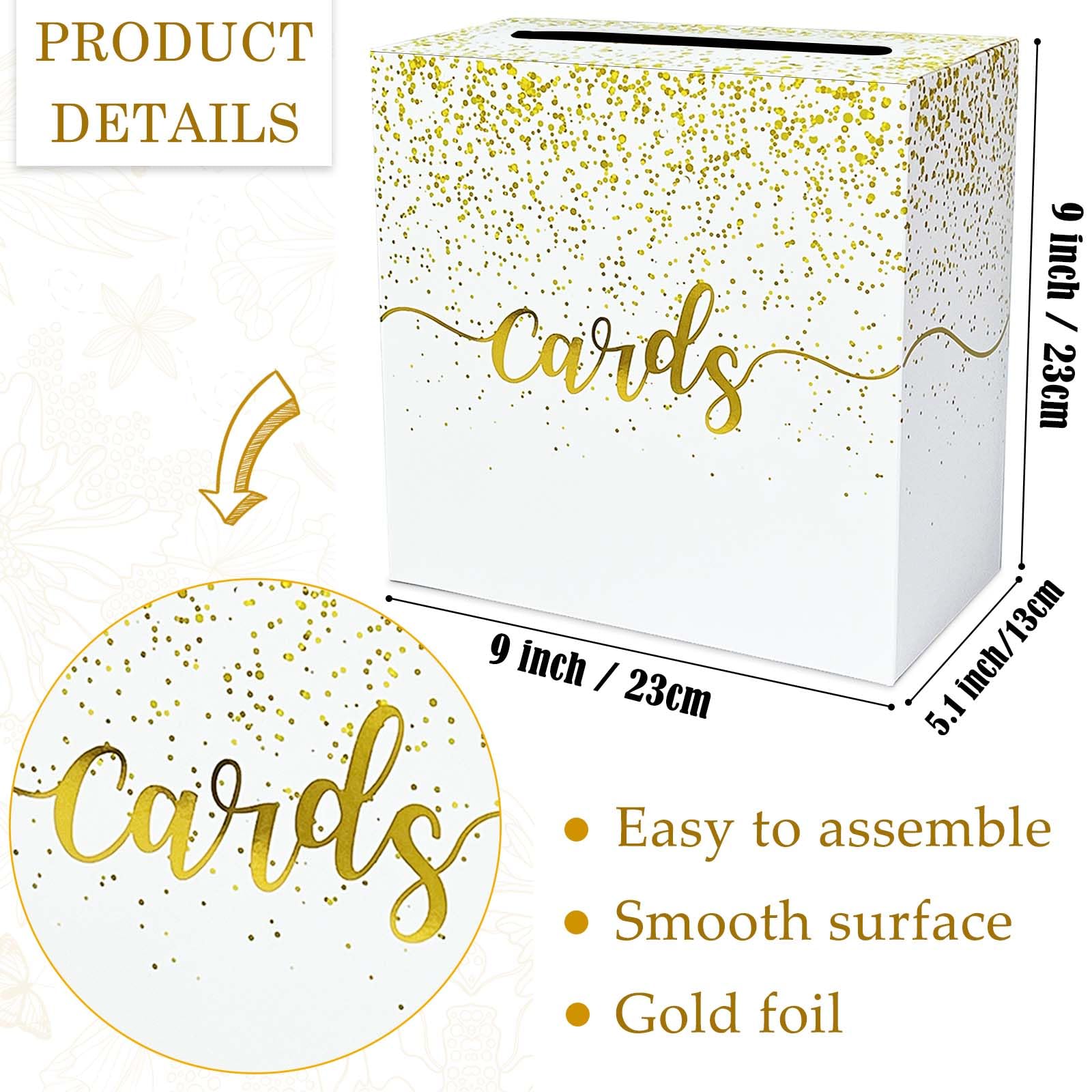 FALIZIFU Gold Card Box for Party Gift Card Box Holder Envelope Box for Wedding Birthday Baby Shower Retirement Gold Foil Card Box