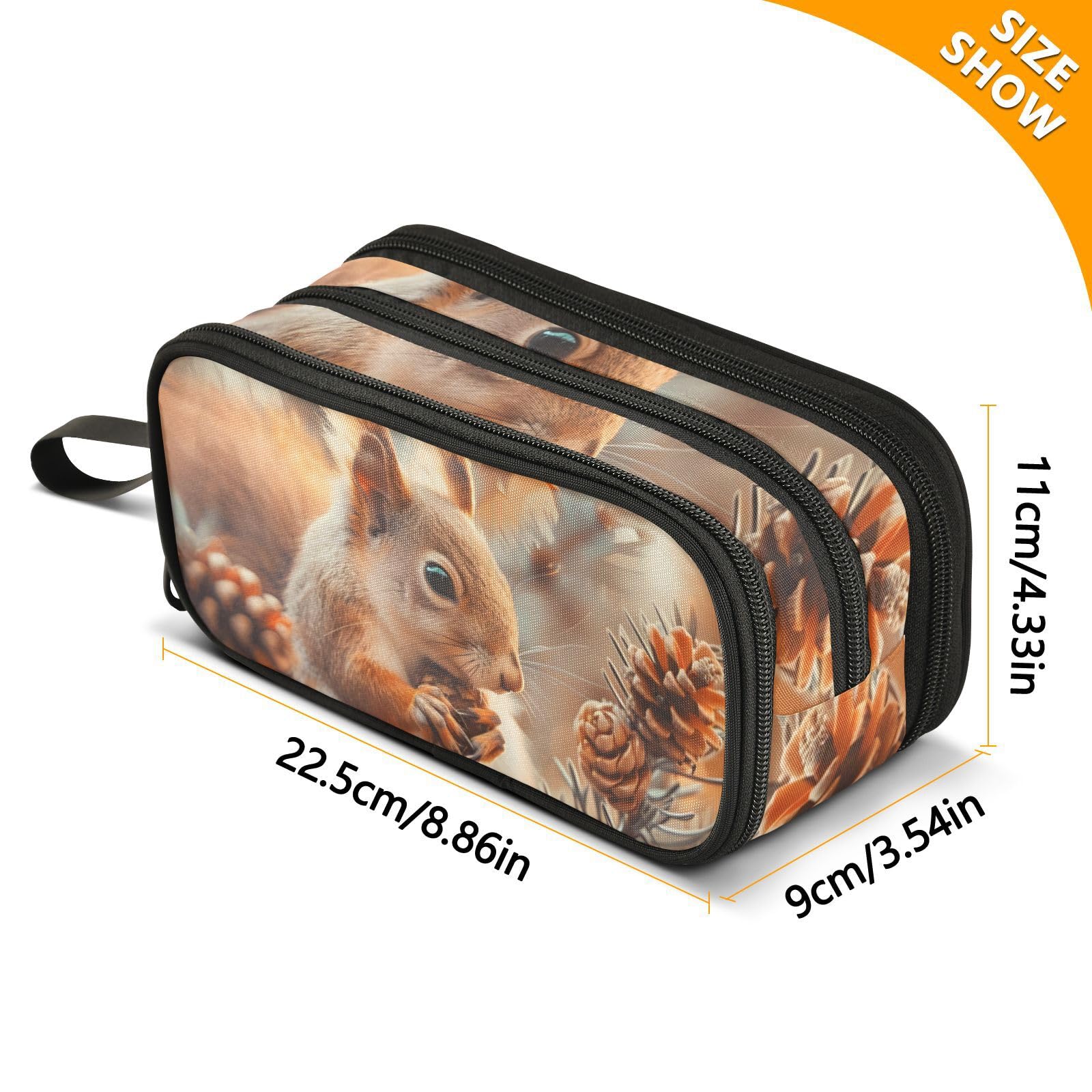 BOENLE Cute Squirrels Pine Cones Pencil Case Box Boys Girls Large Pencil Pouch Zipper Compartments Big Capacity Stationery Pen Bag Organizer Kids Teens Adults School