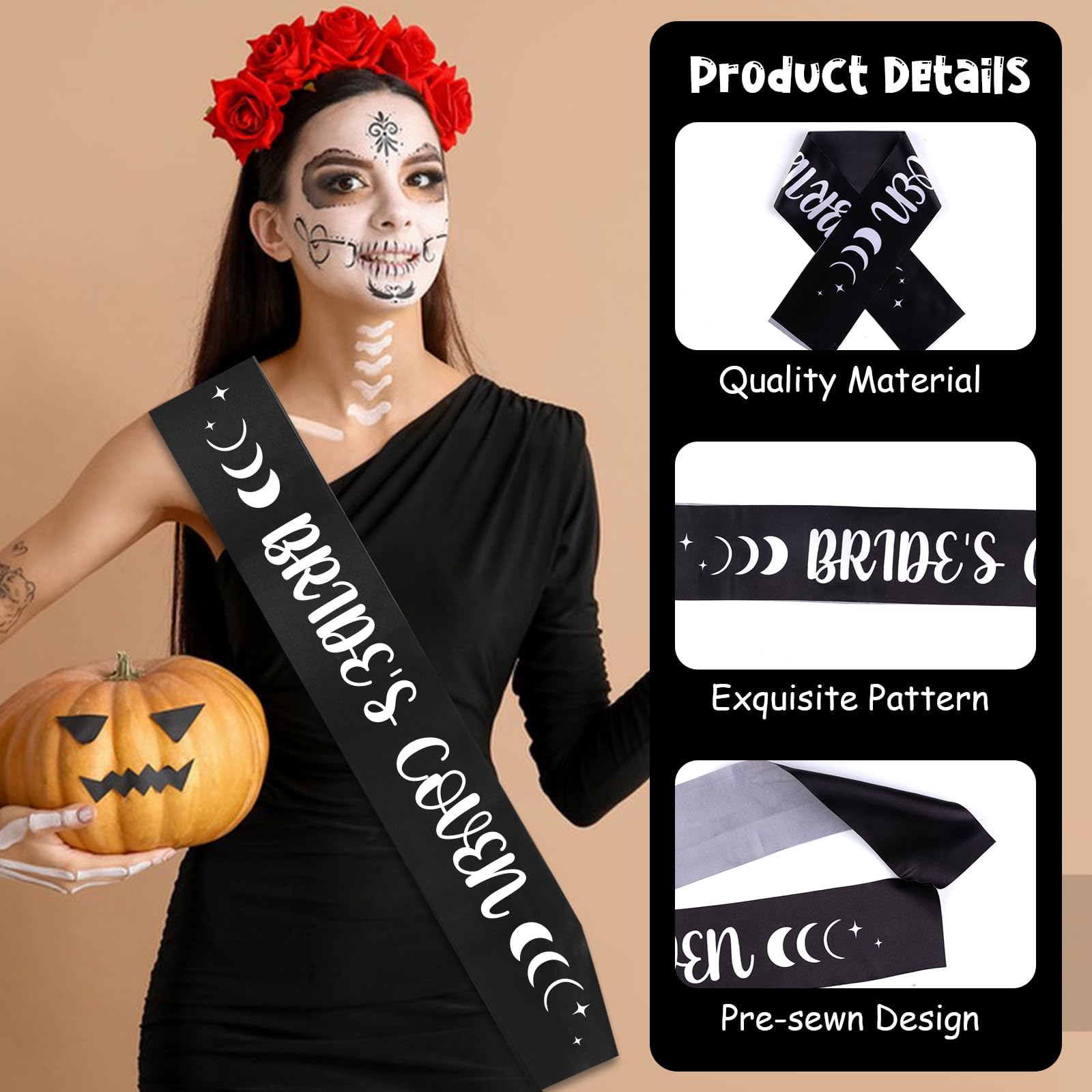 Serencatcher Halloween Bachelorette Party Sashes, 7pcs Halloween Sash and Bride’s Coven Sash White and Black for Witchy Halloween Bachelorette Party Halloween Bridal Shower Decorations Bride to be