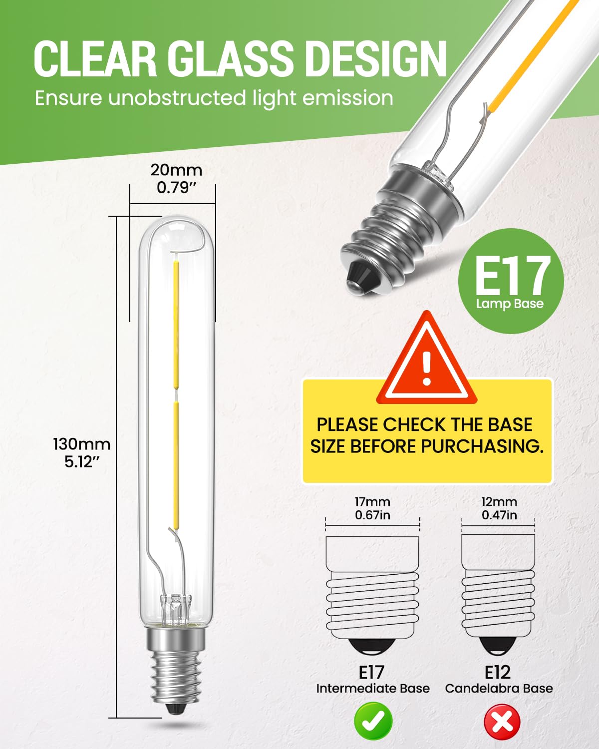 TobeBright T6.5 LED Exit Sign Light Bulbs,2W Refrigerator Light Bulb,20W T6.5 120V Intermediate Base E17 Clear Appliance Bulb Equivalent,for Refrigerator Freezer,Daylight 6000K(2-Pack)