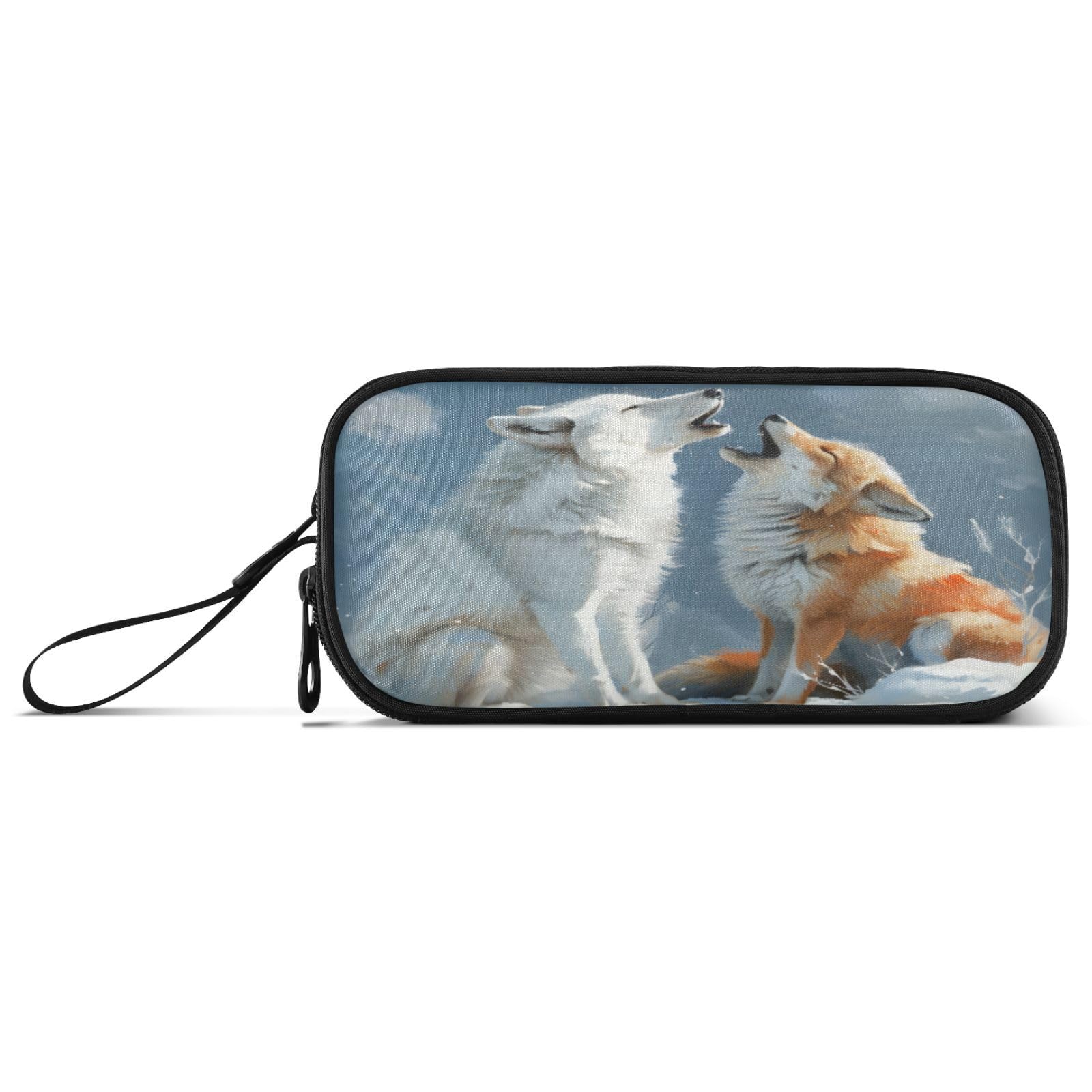 BOENLE Arctic Wolf Fox Pencil Case Box Boys Girls Large Pencil Pouch Zipper Compartments Big Capacity Stationery Pen Bag Organizer Kids Teens Adults School