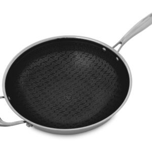 Hell's Kitchen Hybrid 12” Wok Pan and lid, Tri-Clad Stainless Steel and Nonstick Ceramic, PFAS Free, no PFOA, PTFE, or Teflon, Non Toxic Cookware, Metal Utensil Safe, All Cooktops and Oven Safe