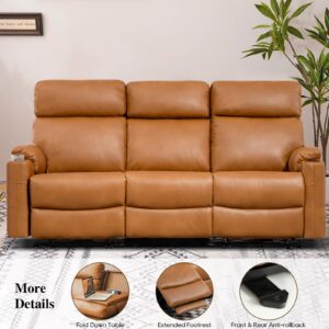 PALLOME Power Reclining Sofa, Electric 3-Seat Dual Recliner Sofa with USB Ports, Cup Holders, Wall Hugger Sofa & Couch for Living Room Home Theater Apartment RV (Brown)