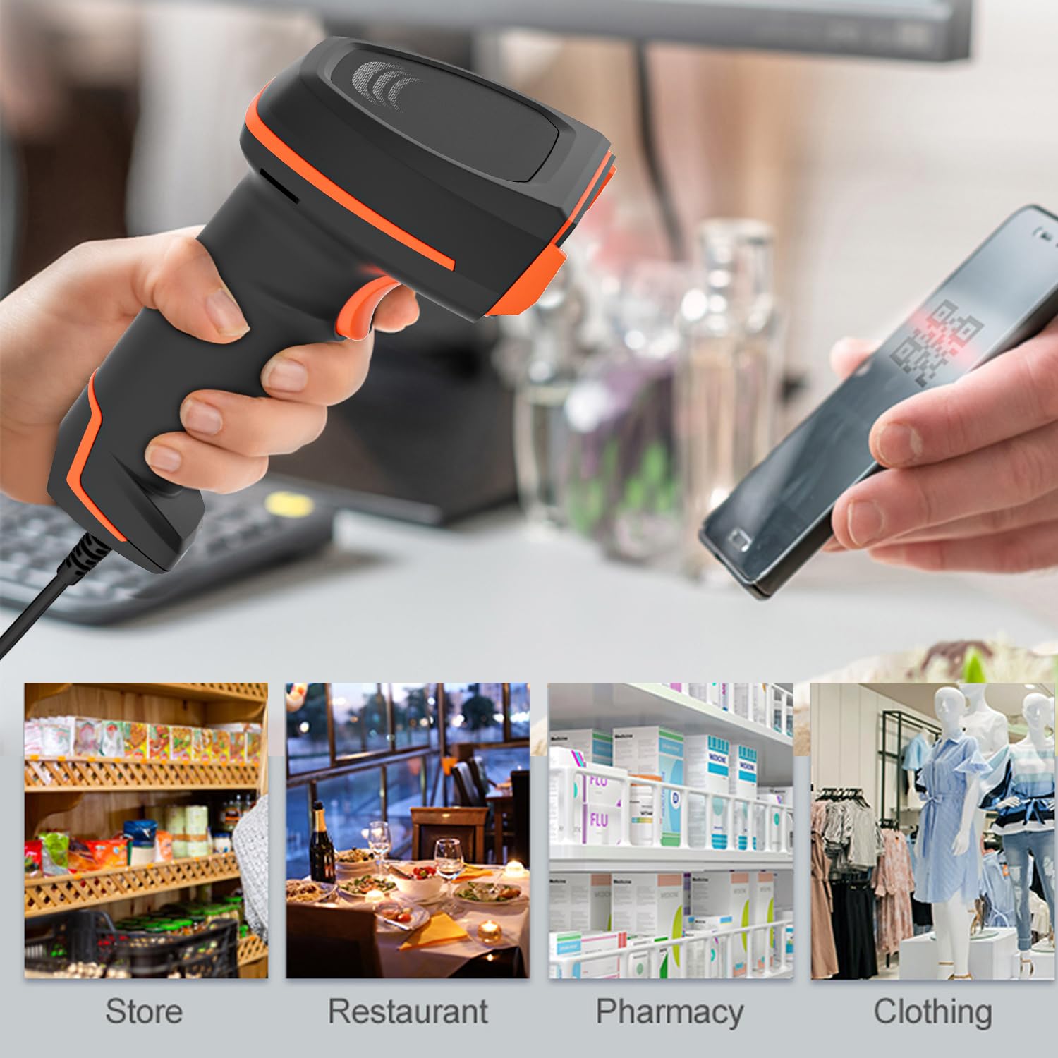 1D 2D QR Barcode Scanner Wireless and Wired with 2.4G Wireless & Bluetooth Function,328 Feet Transmission Distance,Scanner Reader Barcode Hand held Scanner Compact Plug and Play Mode