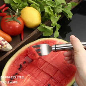 2 Pack Stainless Steel Fruit Cutter, 2-in-1 Portable Watermelon Fork Slicer Cutter Melon Cube Cutter Watermelon Fork Slicer Cutter Slicer Tool Quickly Fruit Forks Slicer for Home Kitchen Gadget