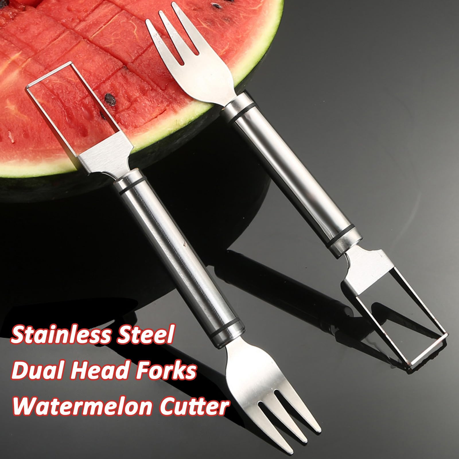 2 Pack Stainless Steel Fruit Cutter, 2-in-1 Portable Watermelon Fork Slicer Cutter Melon Cube Cutter Watermelon Fork Slicer Cutter Slicer Tool Quickly Fruit Forks Slicer for Home Kitchen Gadget