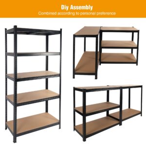 ALBOMI 5 Tier Adjustable Storage Shelving Unit, 35.4" W x 17.7" D x 71" H Large Storage Utility Rack, Heavy Duty Metal Garage Storage Shelves for Warehouse Basement Kitchen, Black