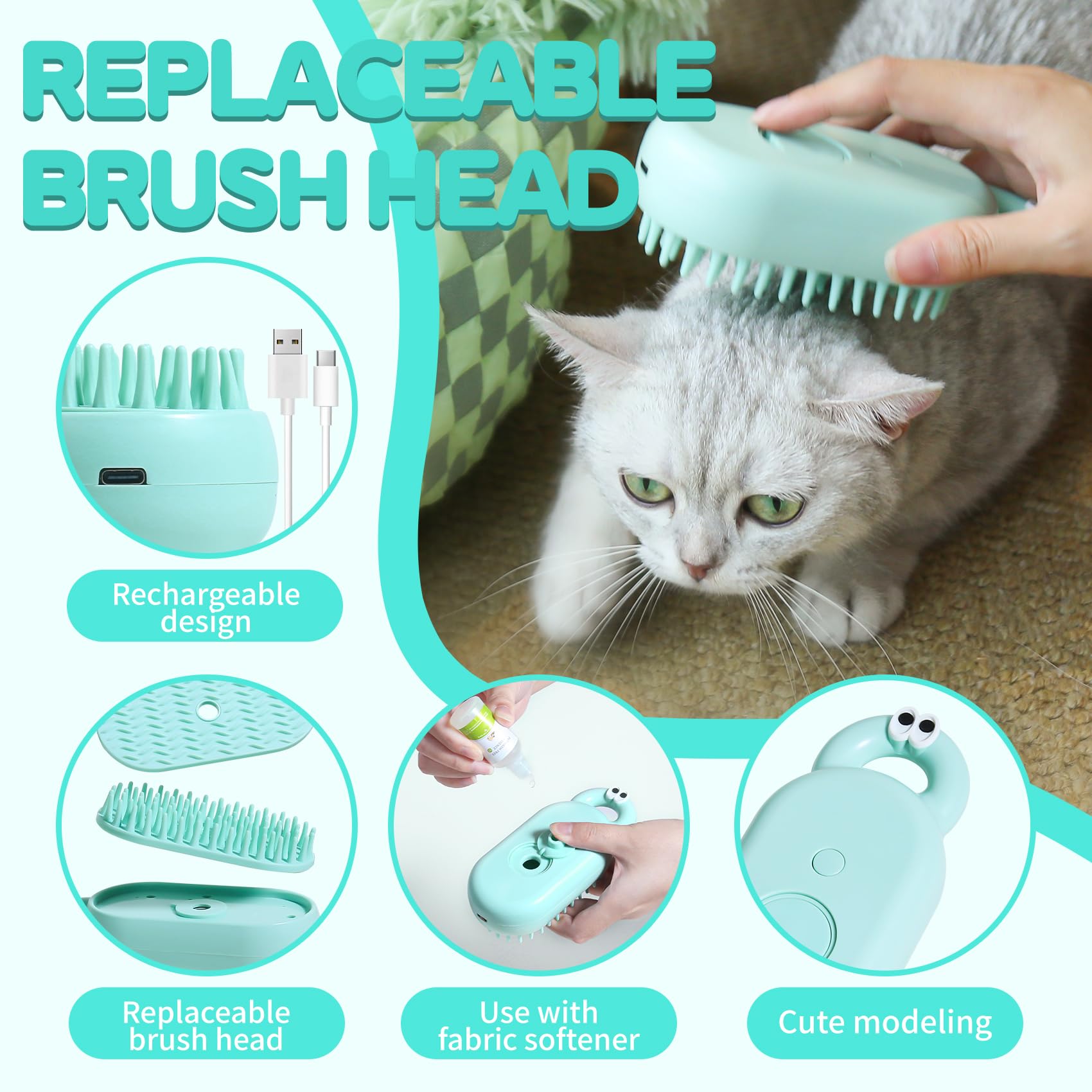 Cat Steam Brush,Water Cat Brush,Pet Steam Brush for Dogs Cats,Steamy Pet Brush,Pet Spray Hair Removal Comb,Steaming Cat Brush Steamer (Green)