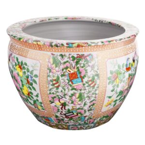 Oriental Furniture Warehouse Rose Medallion Asian Fishbowl Cachepot Planter for Indoor or Outdoor Garden