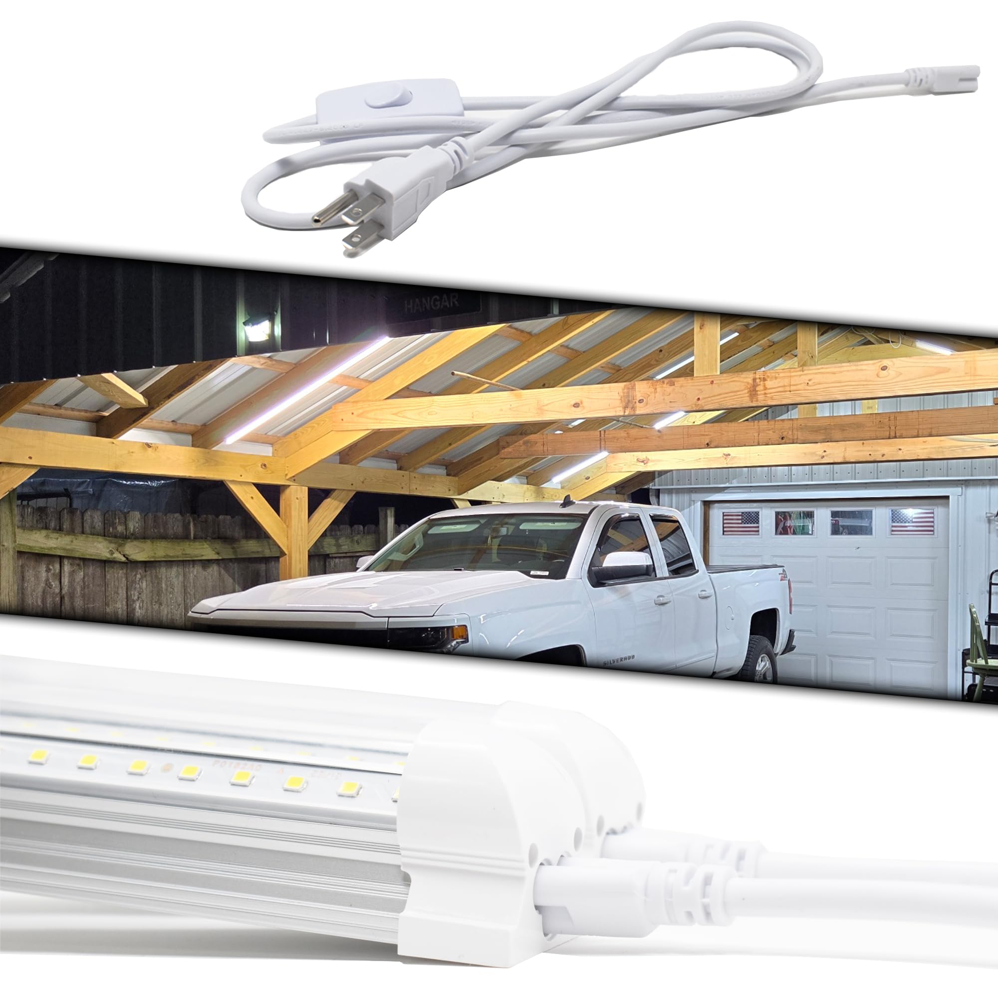 Arrow Overhead LED Shop Light Fixture 270 Degree Lighting for Garage, Shop, Barn -T8 Integrated LED Tube Light- 4 Pack - 8FT Length - 5000K Temperature - Plug and Play