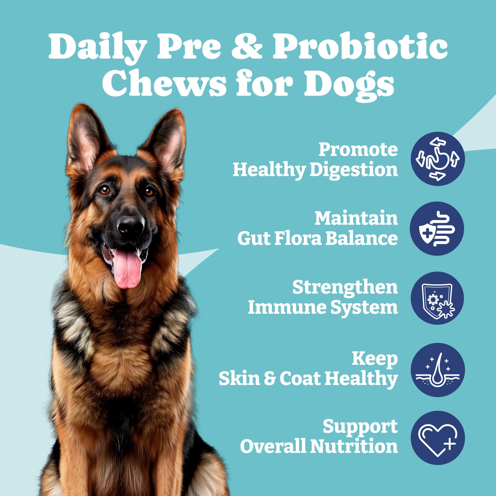 Probiotics for Dogs, Daily Dog Probiotics & Prebiotic, for Gut Health and Digestive Health, Support Yeast Balance, Immune System, Maintain Skin & Coat Health, Duck Flavor, 90 Count