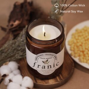 FRANIC White Jasmine Scented Candle, 17.6oz 80 Hours Burn Time, 100% Cotton Wick Uniform Burning, Natural Soy Wax Scented Candle for Home Scented Perfect for Christmas, Birthday, Home